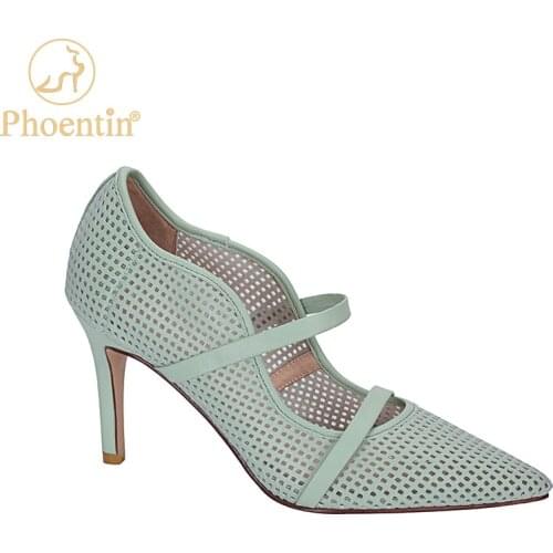 Phoentin Green Elegant Shoes For Women Hollow Out Design Pumps Strap Stiletto 2021 White Heels Pointed Toe Plus Size 42 FT1358