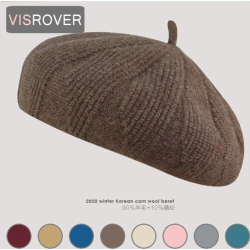 VISROVER new winter woman wool beret female knit winter hat for woman autumn winter hat top quality Women Boina gift wholesales