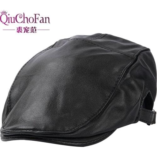 Winter Unisex Genuine Leather Duckbill Boina Thin Berets Hats For Men/Women Leisure Black/Brown 54-61cm Fitted Cabbie Bonnet