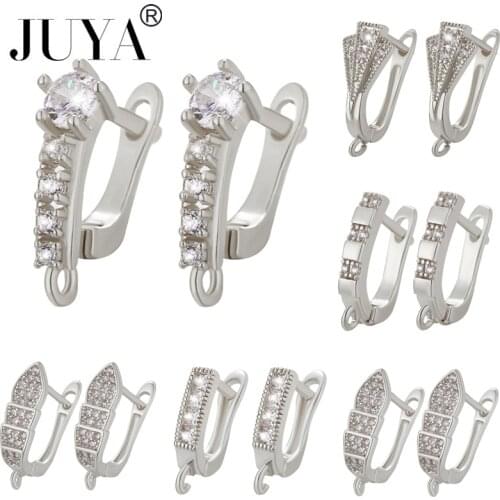JUYA 10 Pcs\lot Luxury Earrings Hooks For Jewelry Making Cubic Zirconia Earring Settings Clasps DIY Handmade Jewelry Findings