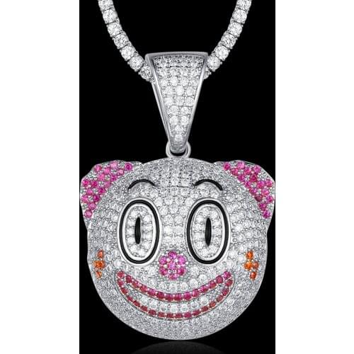 100% Micro Zircon Hip Hop Dazzling Clown Face Pendant Necklace For Men Jewelry Gift CZ Rapper Jewelry Custom Accept Party