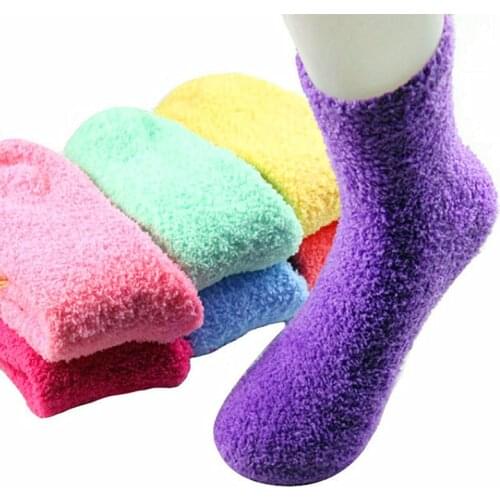 5Pair/lot Hot Warm Women Girls Casual Bed Socks Pure Color Fluffy Warm Winter Kids Gift Soft Floor Home 20 Styles