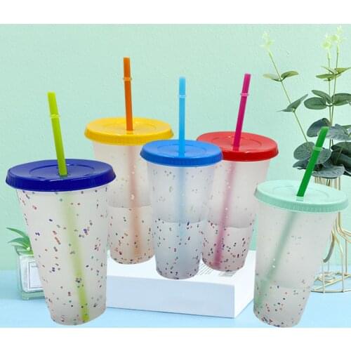 5Pcs/Set 2020 Reusable PP Temperature Sensitive Color Changing Bottle Cup with Straw Plastic Coffee Cup Drinkware 5 Color
