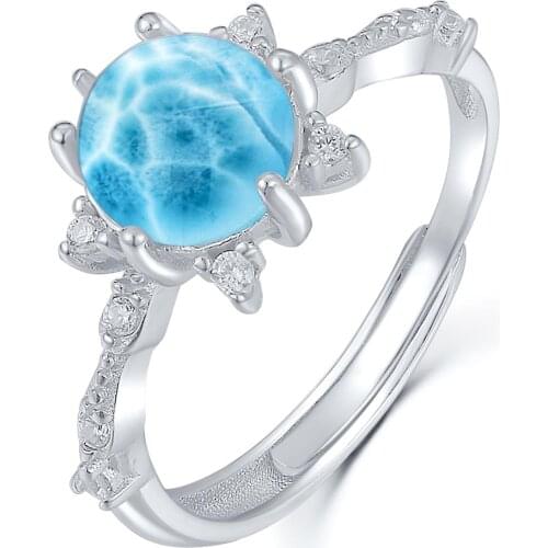 925 sterling silver and cabochon gemstone jewelry natural larimar silver ring/Silver Larimar claw Ring