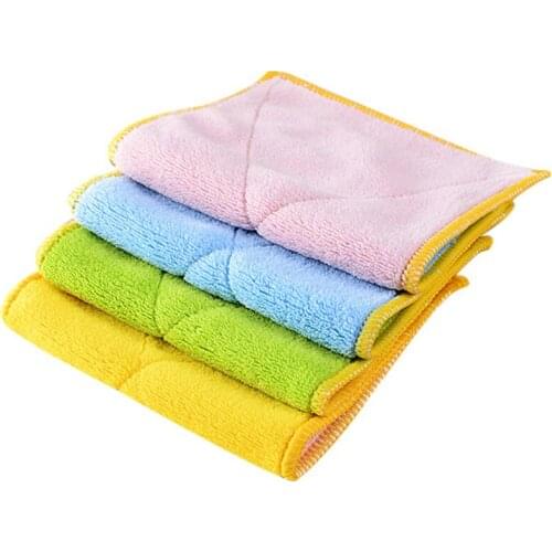 Anti-greasy Microfiber Wash Cloth Dishcloth Clean Towel Kitchen Washing Cleaning Cloth Scouring Pad 1 Pcs Random Color
