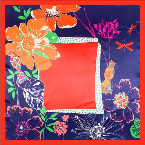 Boho Big Floral Square Bandana Foulard Women Luxury Brand Work Neck Scarf Ladies Vacation Hair Ribbon Decorative Bufanda Mujer