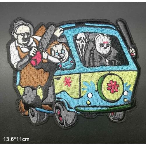 Big Size Scream Horror Team Bus Childs Play Bride of Chucky Scary Movie Jason Iron On Embroidered Clothes Patches For Clothing