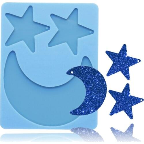 Keychain Epoxy Resin Mold Shiny Star Moon Shape Keyring Pendant Silicone Mould