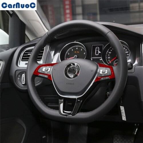 For VW Golf 7 GTI MK7 2014-2019 Car Steering Wheel Button Panel Red Trim Decal Cover Carbon Fiber Sticker Styling Accessories