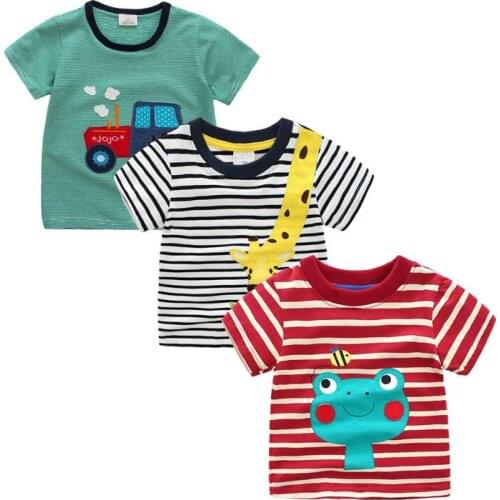 Baby Boys Striped dinosaur T Shirt For Summer Cartoon Print Infant Kids Girls fish T-Shirts Clothes Cotton Toddler Letter Tops