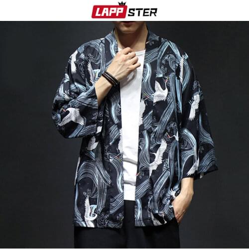 LAPPSTER Men Streetwear Kimono Jacket 2020 Mens Casual Print Colorful Japanese Kimono Coat Male Loose Summer Cardigan Plus Size