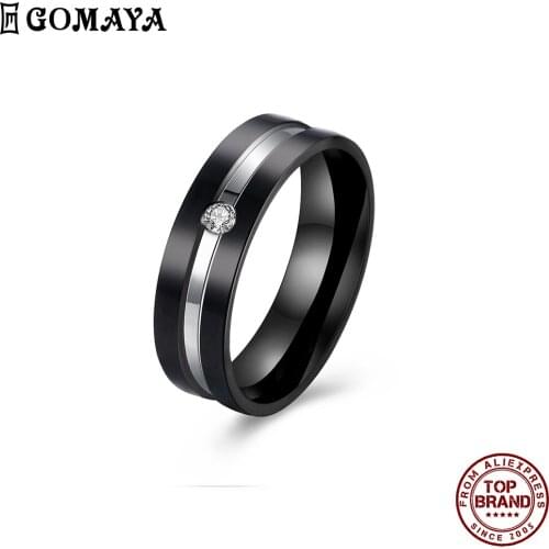 GOMAYA 316L Stainless Steel Black Punk Style Men Rings Simple Design Inlaid Cubic Zirconia Unisex Ring Party Fashion Jewelry