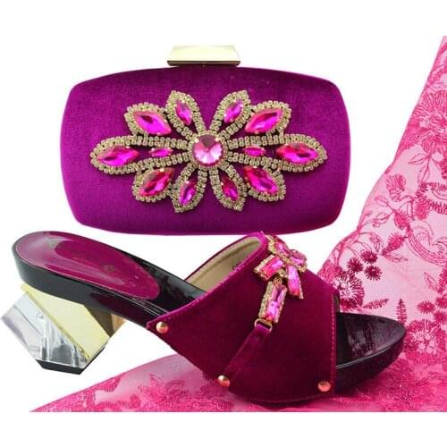 Ladies Italian Leather Shoe and Bag Set Fuchsia Color Italian Shoe with Match Bag Set 2018 Nigerian Shoes and Bag Set for QSL006