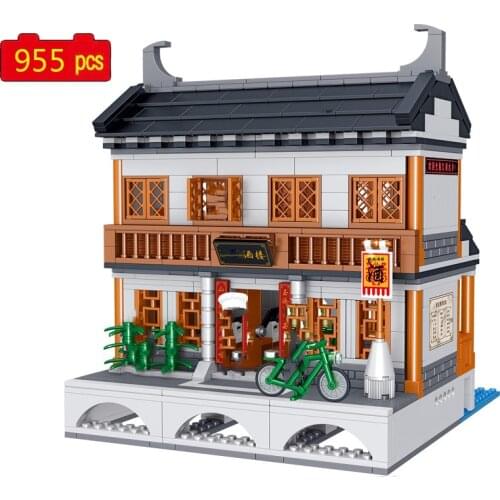 Chinese Style Creative Street View Ancient restaurant MOC Model Building Blocks Bricks Toys Gifts