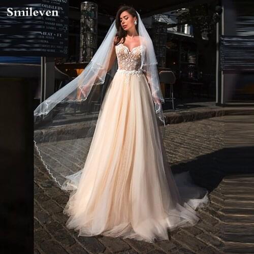 Smileven Lace Champagen Wedding Dresses Sleeveless Bohemia Bridal Gown Plus Size Elegant Princess Wedding Party Dress Customize