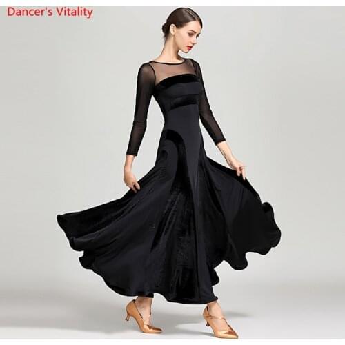 Fashion Ballroom Dance Dress Autumn Winter Velvet Warm Big Swing Dresses Women Ballroom Waltz Tango Dance Practice Costumes