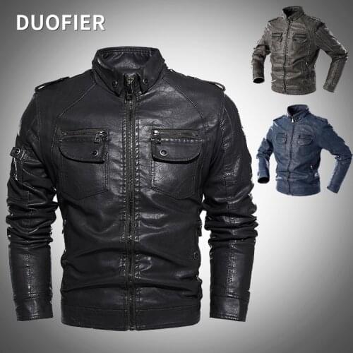 2021 Mens Jacket Zip Trim Leather Jacket Padded Warm PU Leather Jackets Coat Casual Stand Collar Man Solid Biker Jacket Winter