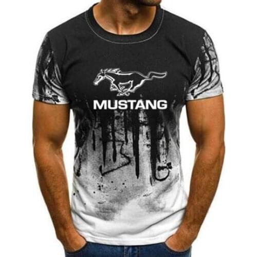 2021for Mustang T-shirt Men Gradient Color Short Sleeve Beefy Muscle Basic Solid Blouse Tee Shirt Casual tshirt Summer Z