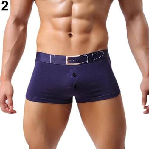 Mens Boxers Sexy Bulge Pouch Cotton Boxers Breathable Button Fly Belt Print Underpants Waist Belt with Buckle Printed 2021