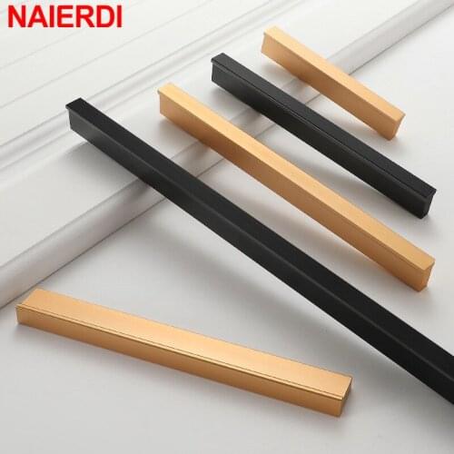 NAIERDI Black Cabinet Handles Gold T Bar Pulls Kitchen Door Handles Aluminum Alloy Wardrobe Drawer Handles Furniture Hardware