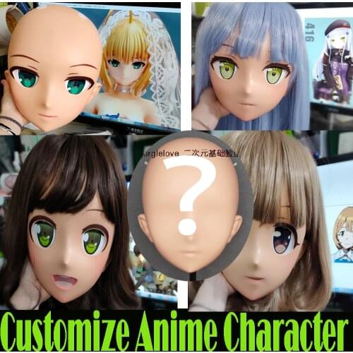 Oliva-3)Female Sweet Girl Resin Half Head Kigurumi Cartoon Mask Cosplay Japanese Anime Role Lolita Mask Crossdress Doll Mask