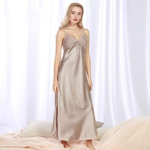 Womens Nightgown Satin Soft Female Sleepshirts Satin Plus Size Summer Camisole V Neck Ladies Nightwear Elegant Sleepwear