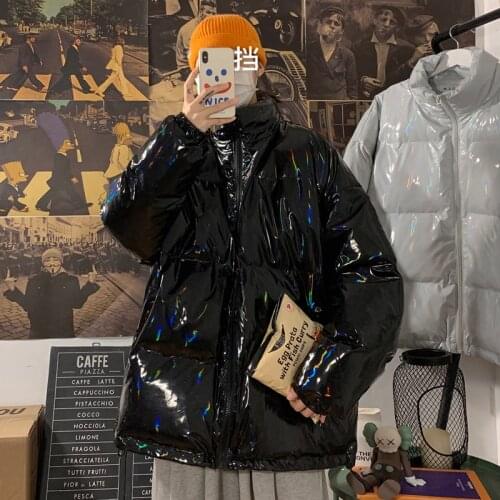 2021 winter new warm bright surface loose casual cotton jacket open zipper jacket cotton-padded jacket trendy men