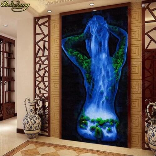 Beibehang Custom wallpaper hand-painted creative fluorescent human landscape painting porch aisle background wall 3 wallpaper