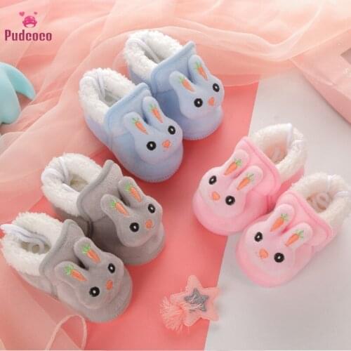 Pudcoco Brand Winter Warm Thick Baby Girl Boys First Walkers Soft Cartoon Rabbit Ainmal Infant Shoes An-Slip 0-24M