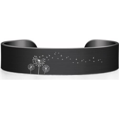 Dandelion Stainless Steel Brushed Cuff 15mm width Bangle 4 colors Bracelet Jewelry Gifts Adjustable Size For Man and Women
