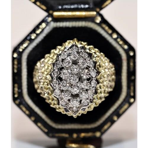 Vintage Original 14k Gold Natural Diamond Decorated Pretty Navette Style Ring