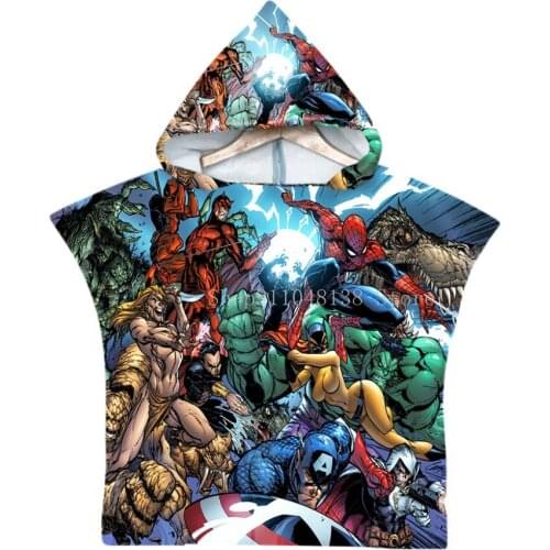 America Captain Hulk Bath Towels Disney Cartoon Soft Breathable Children Baby Boys Adult Wearable Spiderman Beach Hooded Cape