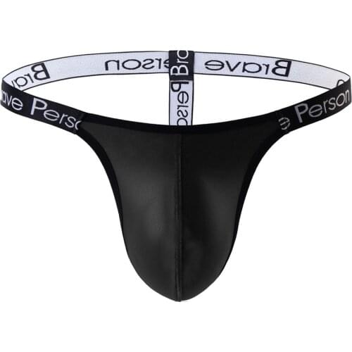 Genuine Brand 3 pcs/lot Sexy Underwear Mens Thongs Men Briefs Imitation Leather Thongs G-string Bikini Male Underpants T-back