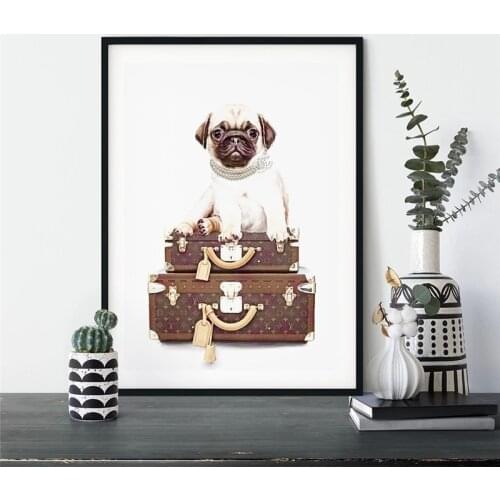 Animal Pug Prints and Posters Canvas Painting Fashion Illustration Girly Funny Dog Wall Art Pictures for Living Room Decor