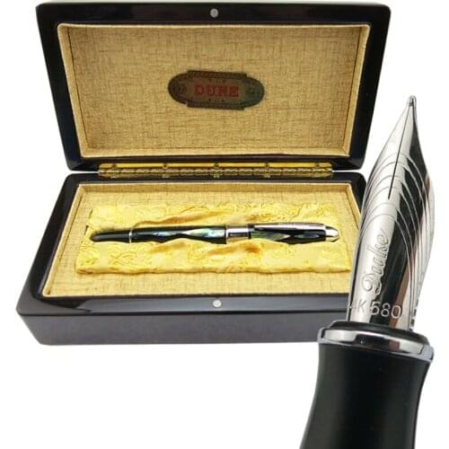 Duke 14K Silver Fountain Pen Bright Pearl In The Dark Green Sea Fine Nib 0.5mm Ink Pen & Wooden Box Fit Gift & Collection