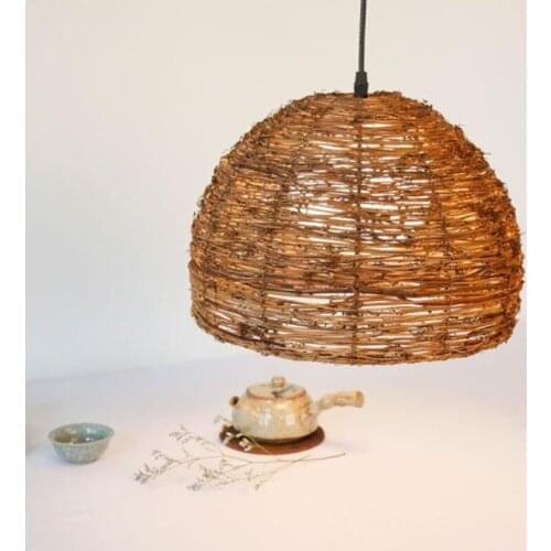 Modern Handmade Bamboo Pendant lamp Brown Wood Round Suspension Light For Dining Room Hotel Home Lighting Pendant Lamp G006