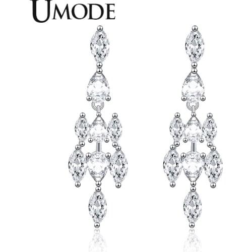 UMODE New Classic Clear Round Zircon Chandelier Drop Earrings for Women New White Gold CZ Crystal Jewelry Big Drops AUE0490