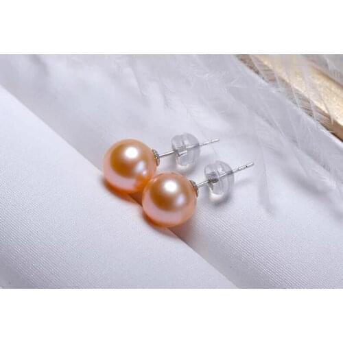 Gorgeous 10-11mm south sea round gold pink pearl earring 18k