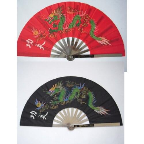 High quality DOUBLE-SIDED Kung fu martial arts performance fan tai chi taiji fan thick stainless steel fans