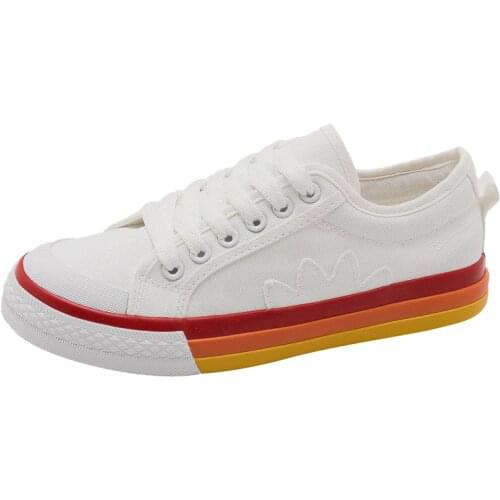 Rainbow canvas shoes women 2019 autumn new wild students low to help Korean casual flat white shoes women tide