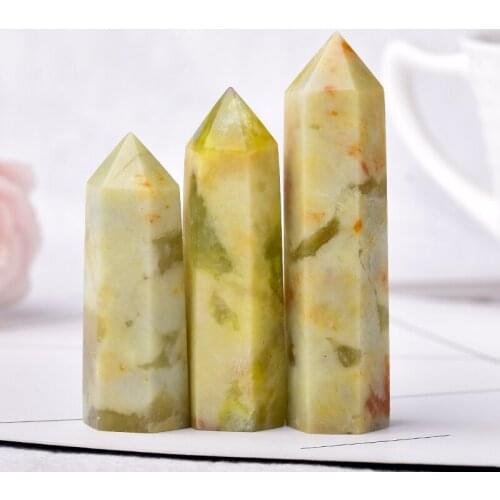 1pc Natural Crystal Point Flower Jade Healing Energy Stone Reiki Obelisk Quartz Wand Yellow Ornament for Home Decoration Tower