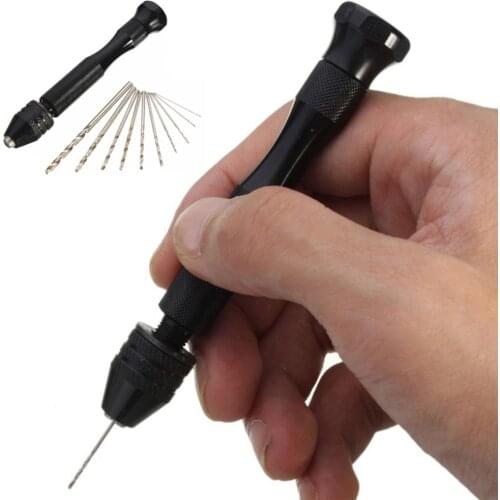 11PCS/1Set Hand Drill Jewelry Craft Hand Pin Hole Drill Jeweler Burs Drilling Reamer Chuck Clamp 0.3-4.0mm Mini Hand Twist Drill