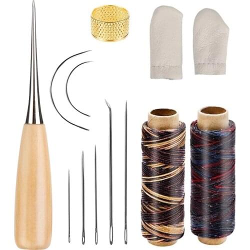 Imzay 12PCSLeather Sewing Kit With Waxed Thread, Large-Eye Stitching Needles And Awl For Leather Sewing Crafting Projects