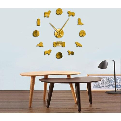 3D Old English Sheepdog Silhouette Mirror Sticker Frameless DIY Giant Mute Wall Clock Puppy Dog Breed Home Decor Silent Watch