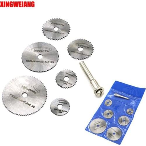 6PCS HSS Rotary Tool 22 /25 /32 /35 /44 /50mm Circular Saw Blades Cutting Discs Mandrel for Dremel Cut off