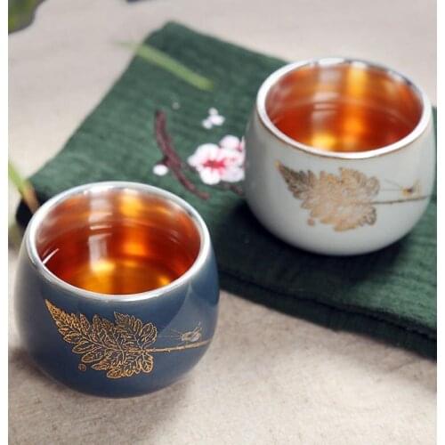 999 Pure Silver 65ml Tea Cup Handmade Ceramic Porcelain Cup Master Small Tea Bowl Drinkware Teaware Boutique Crafts As Gifts