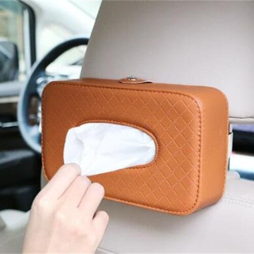 Car Tissue Box Seat Back PU Leather Tissue Boxes Napkin Holder Auto Interior Accessories