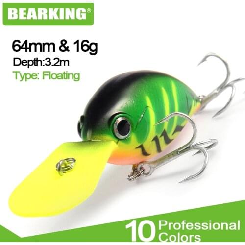 BEARKING quality fishing tackle professional Hot fishing lures deep crank 64mm 16g dive 3.2m 9 different colors hard baits