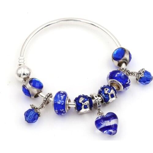 SEIALOY Blue Glass Heart Charms Bracelets For Boy Girls Original Crystal Pinecone Beads Fine Kids Bracelet Bangle Jewelry Gift