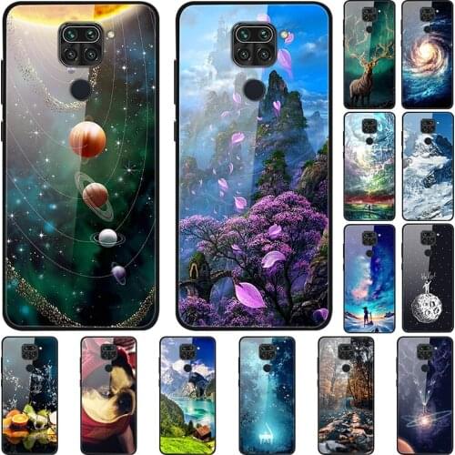 For Xiaomi Redmi 9 Case Printing Hard Back Tempered Glass Case For Xiaomi Redmi Note 9 Redmi9 Cover Redmi Note 9 Fundas Shell